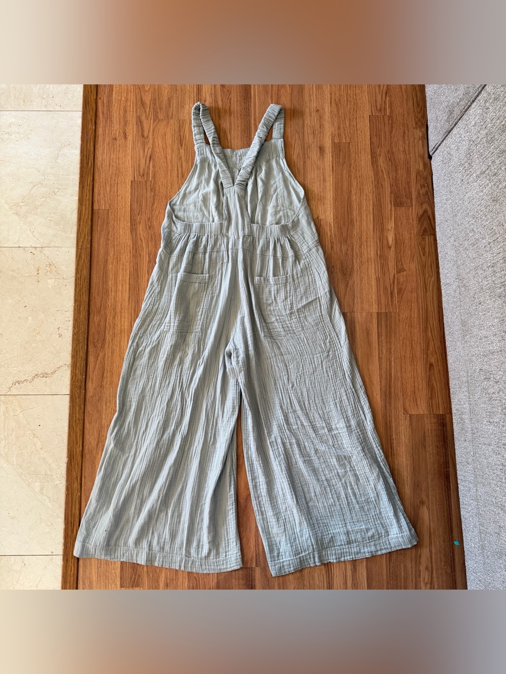 Natural Life Womens XL Light Grey Cotton Gauze Wide Leg Overalls Pockets Granola - Picture 2 of 8